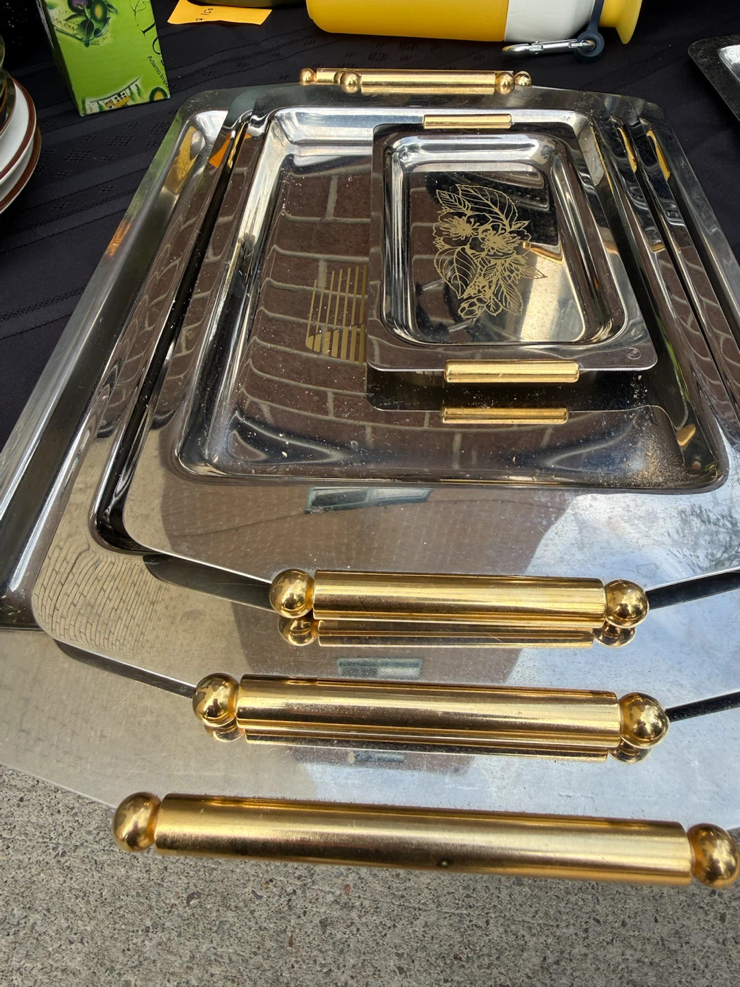 Set of Three Stainless Steel Serving Trays