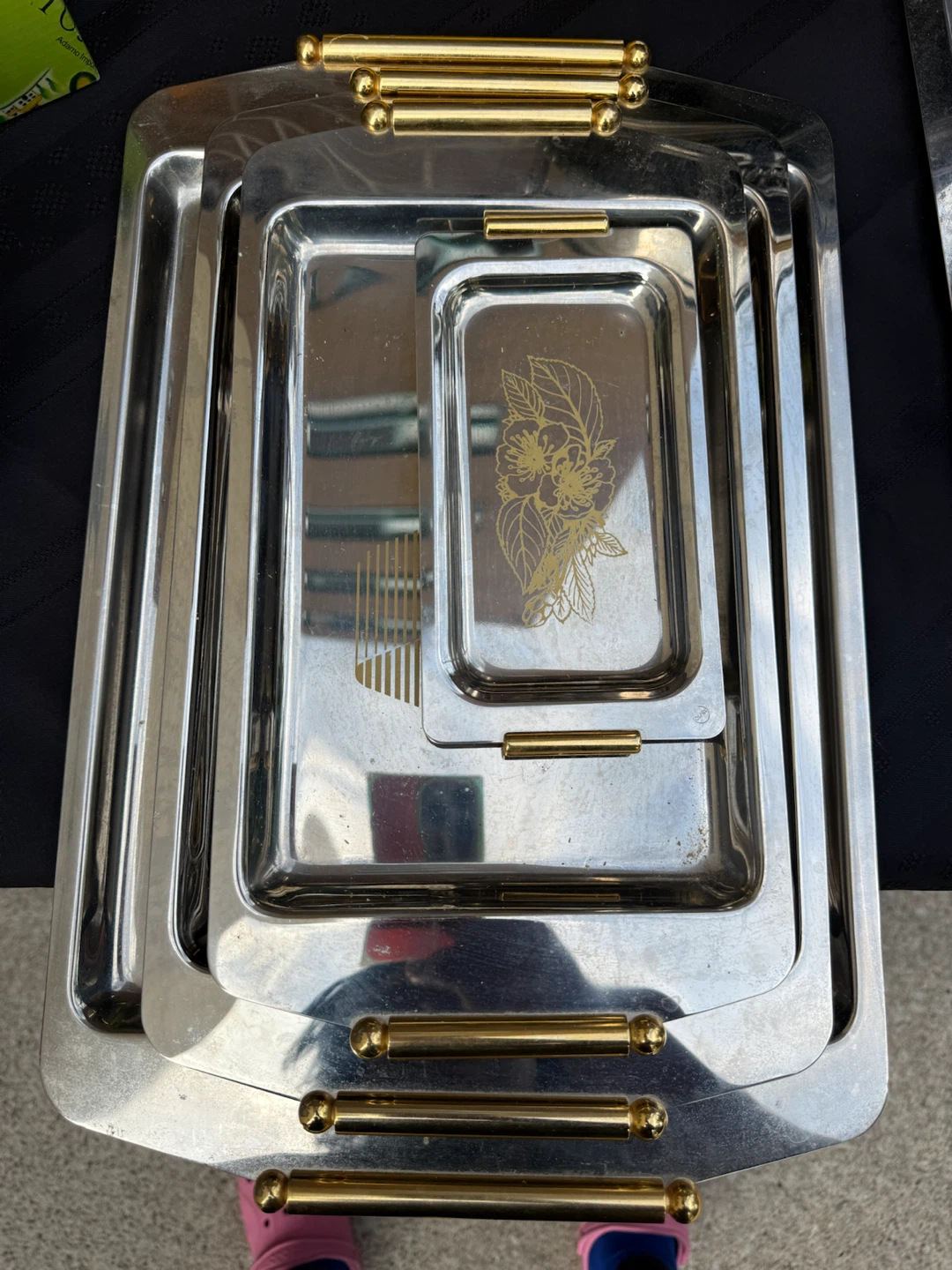 Set of Three Stainless Steel Serving Trays - photo 2