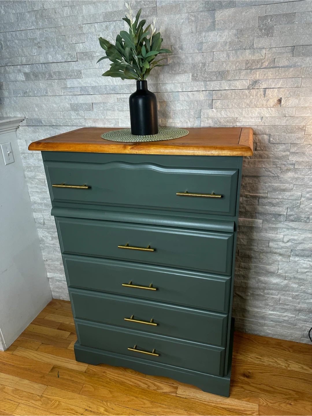 Refinished Forest Green Five-Drawer Dresser - photo 2