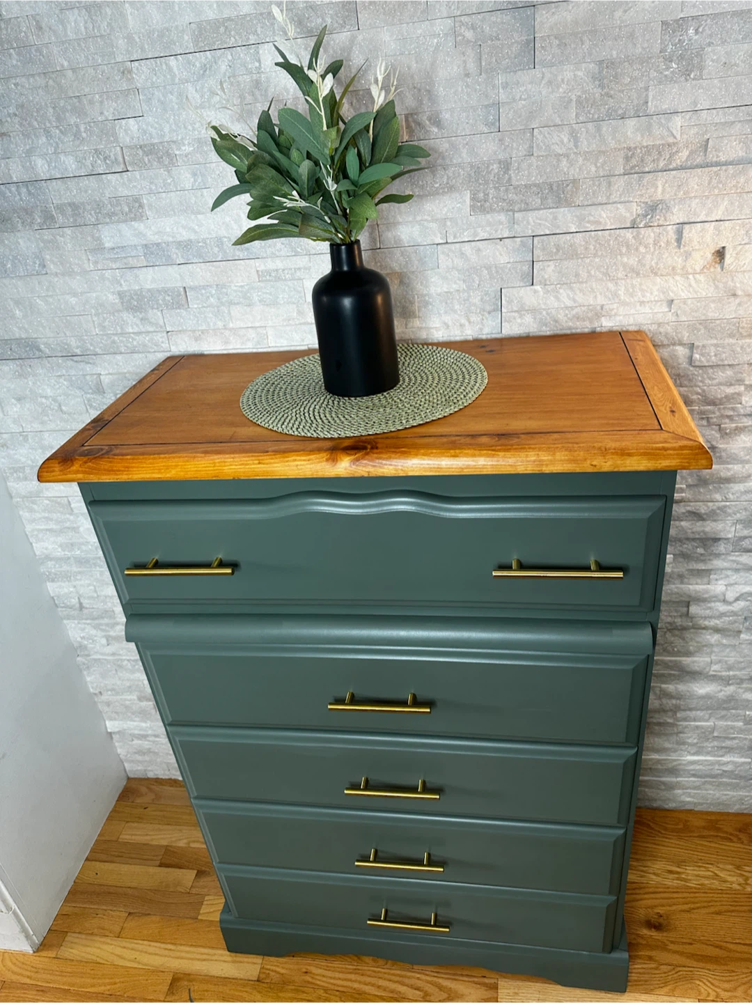 Refinished Forest Green Five-Drawer Dresser - photo 3