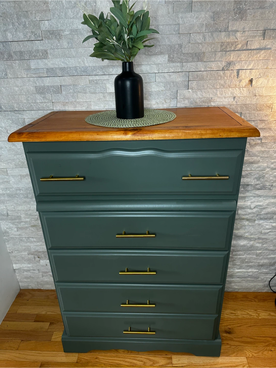 Refinished Forest Green Five-Drawer Dresser - photo 4