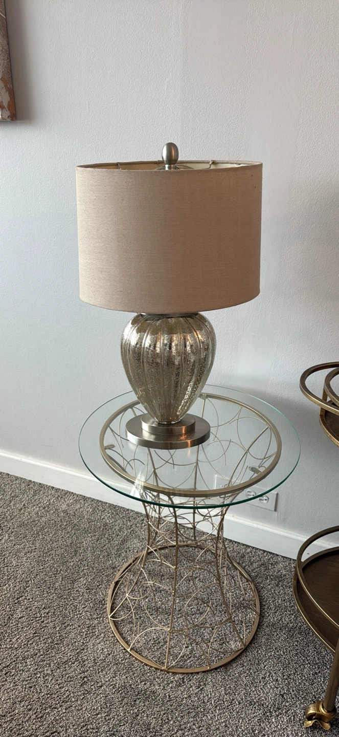 Mercury Glass Table Lamp with Drum Shade