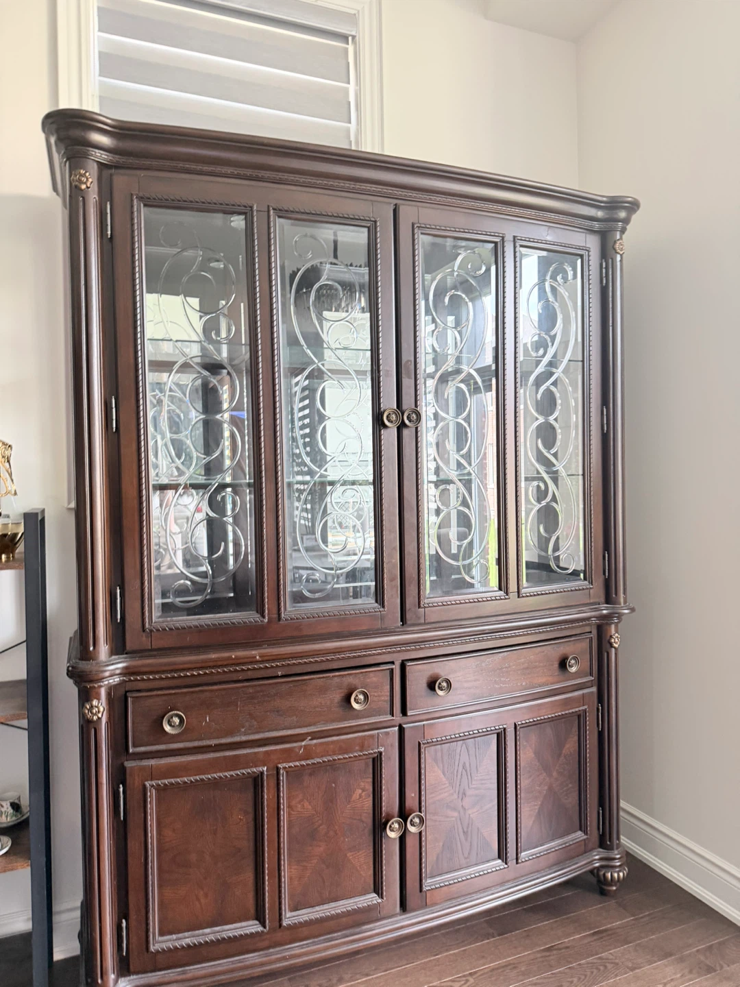 Traditional Dark Wood China Cabinet - photo 2