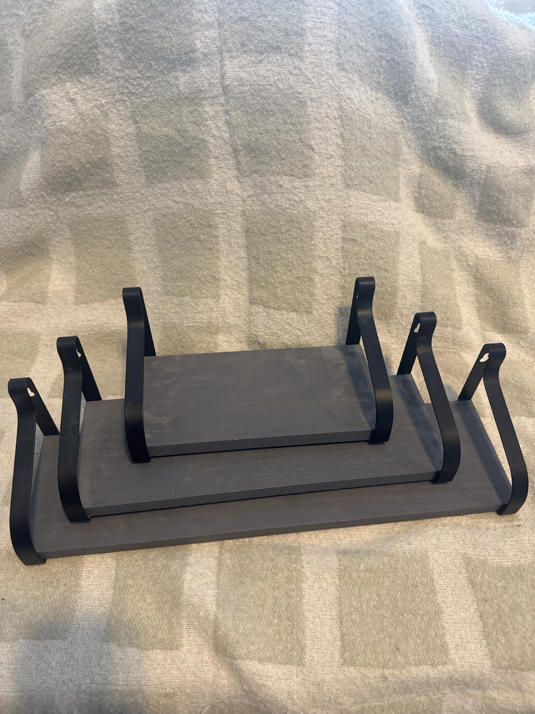 Set of 3 Grey Wooden Wall Shelves
