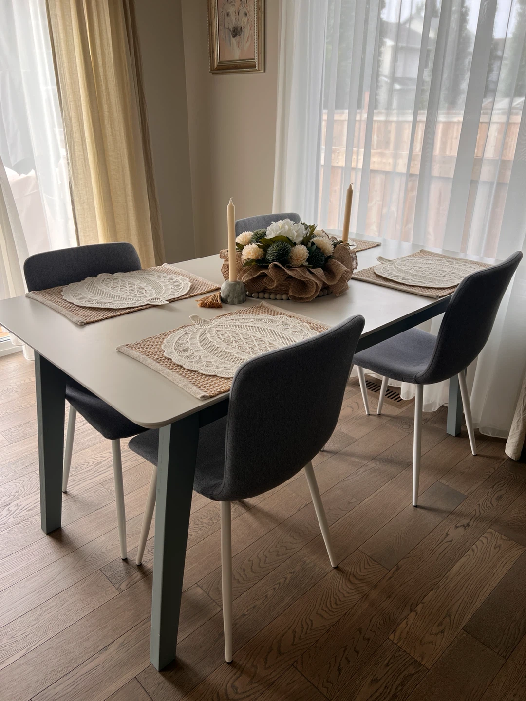 Set of 4 Grey Dining Chairs and table