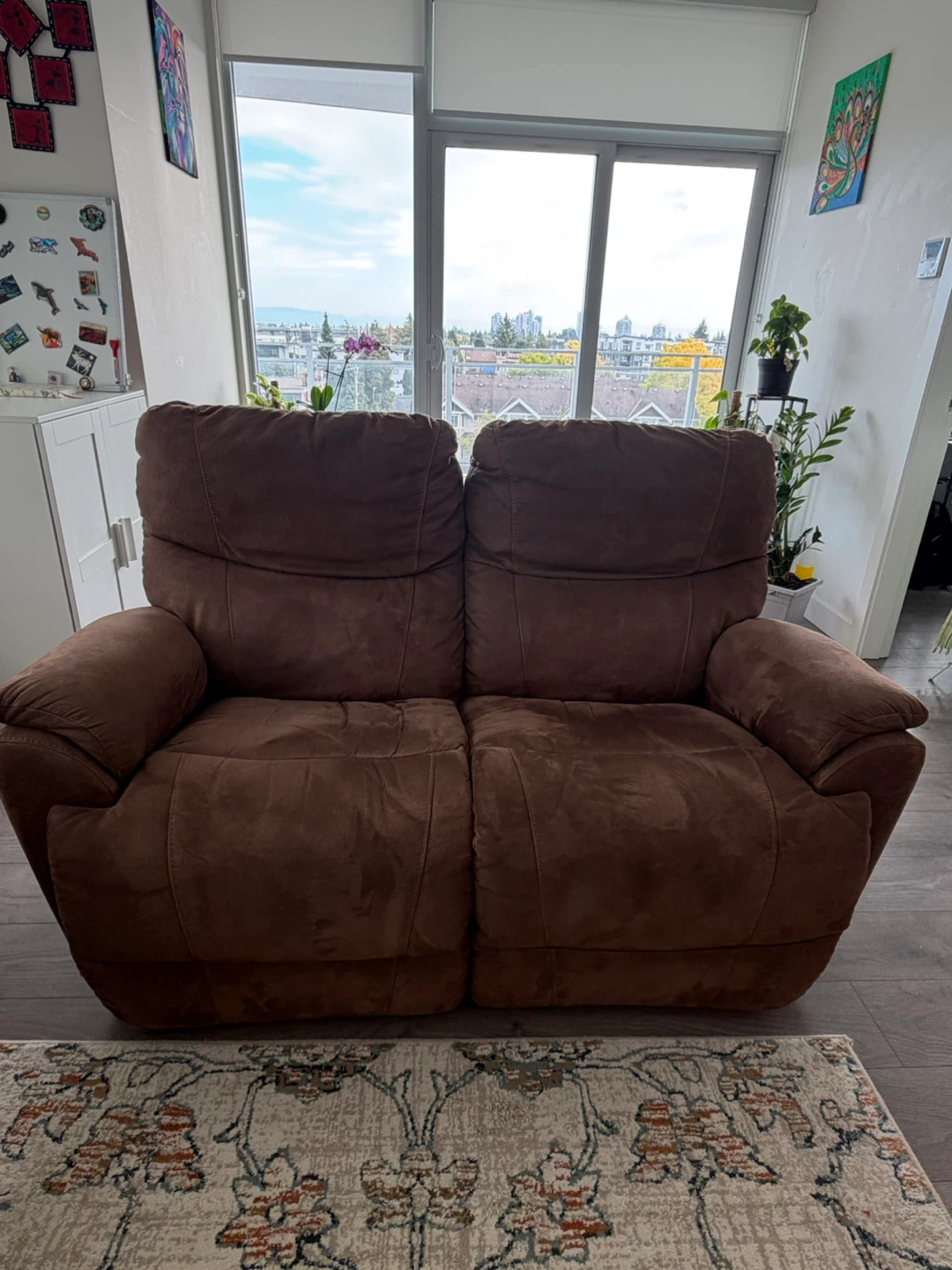 Lazy Boy - Brown Suede Reclining Loveseat - photo 2