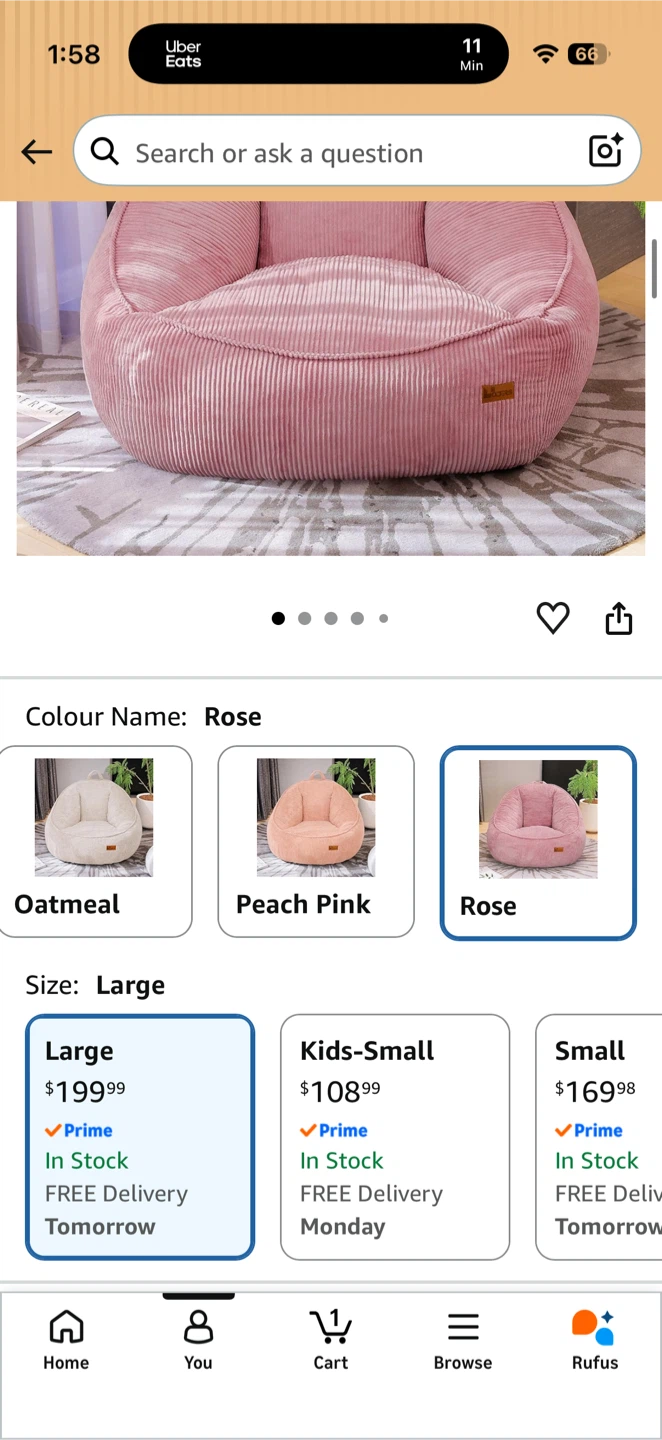 Brand new Large Rose Corduroy Bean Bag Chair - photo 2