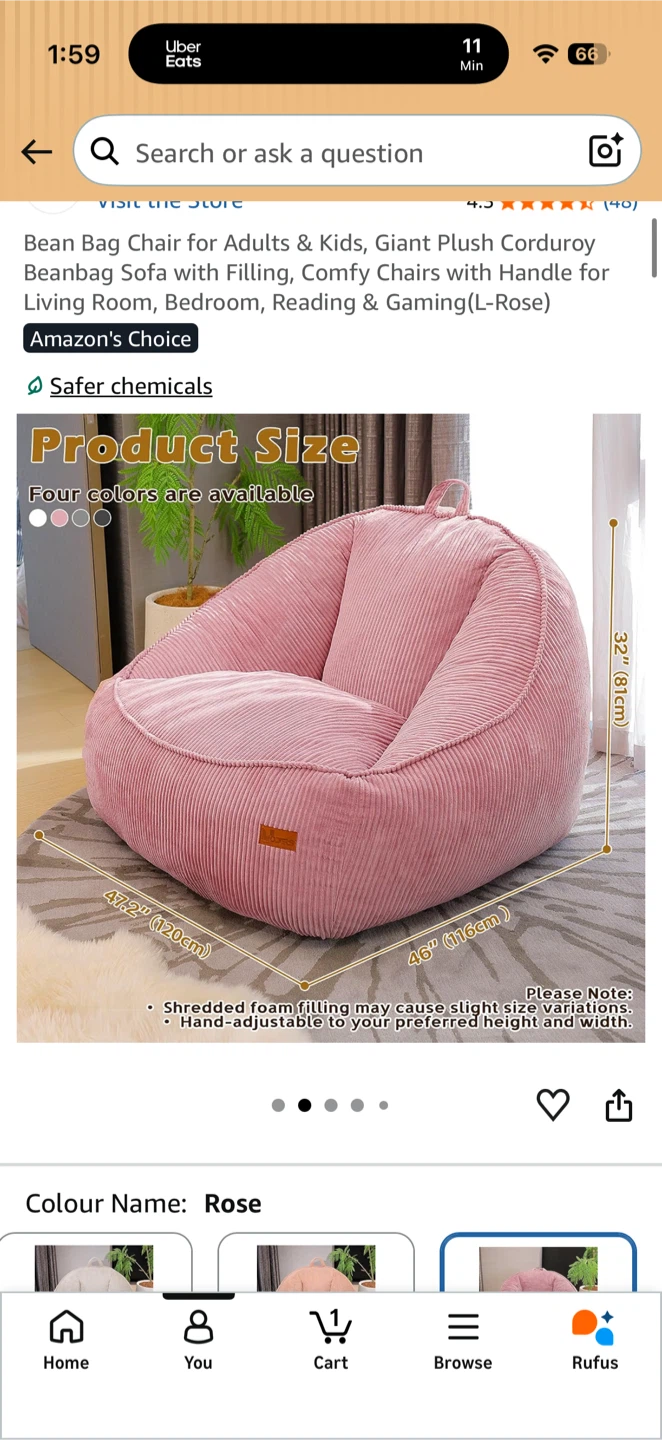 Brand new Large Rose Corduroy Bean Bag Chair - photo 4