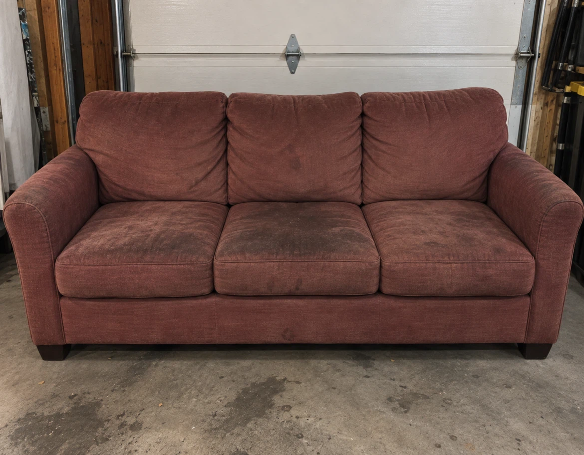 Three-seater burgundy sofa
