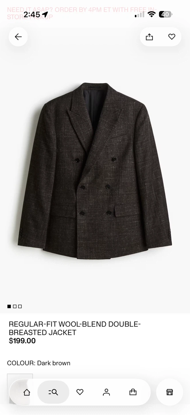 New H&M Regular-Fit Wool-Blend Double-Breasted Jacket