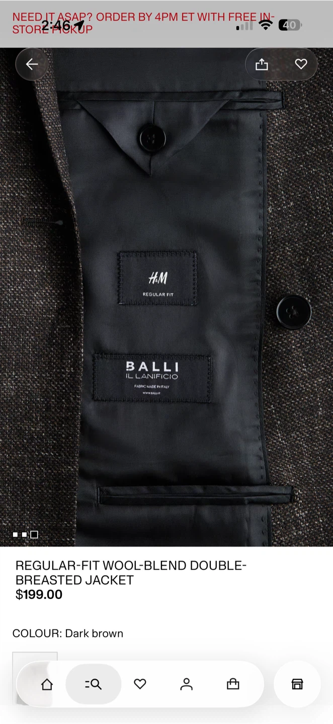 New H&M Regular-Fit Wool-Blend Double-Breasted Jacket - photo 2