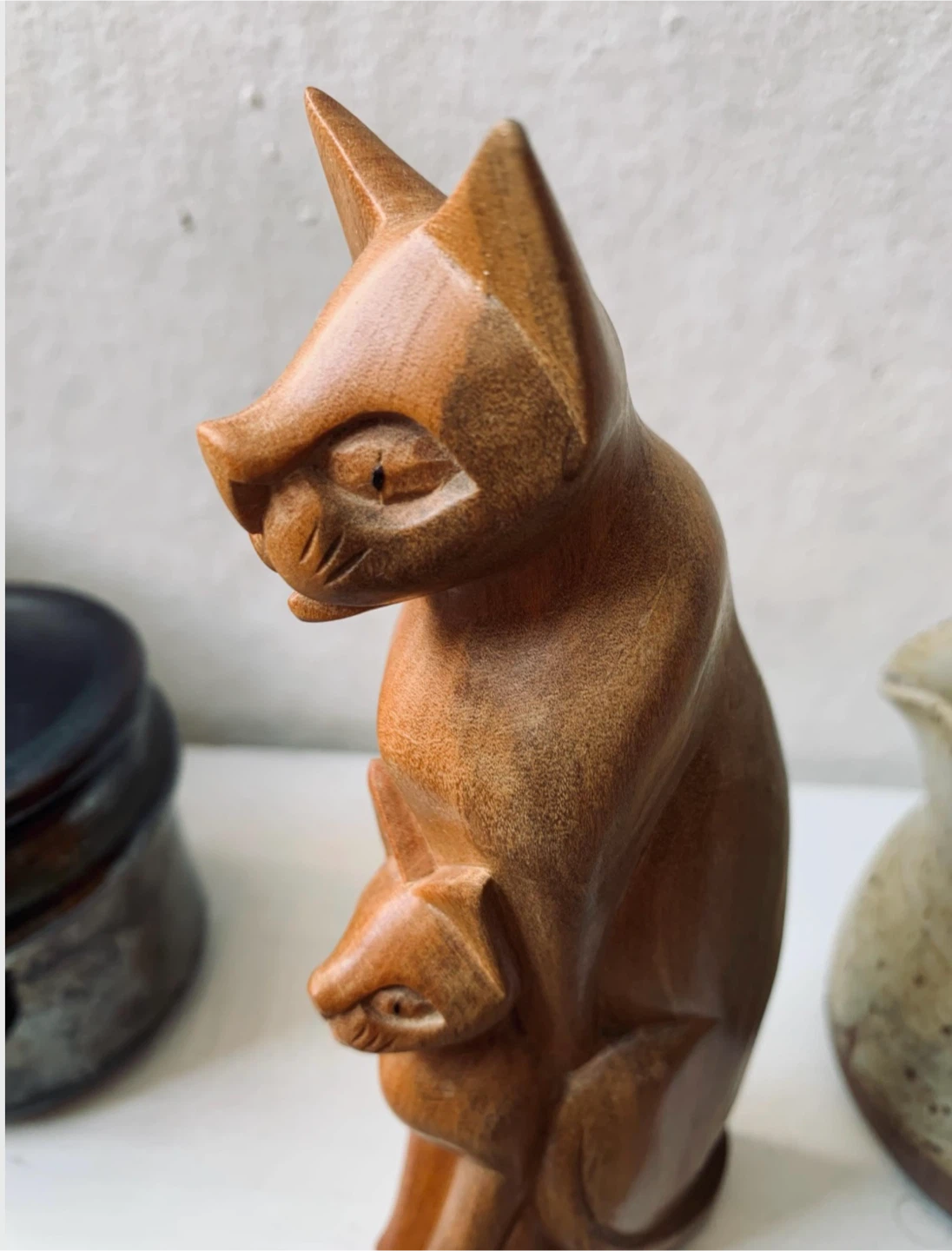 Vintage Wooden Cat and Kitten Figurine - photo 2