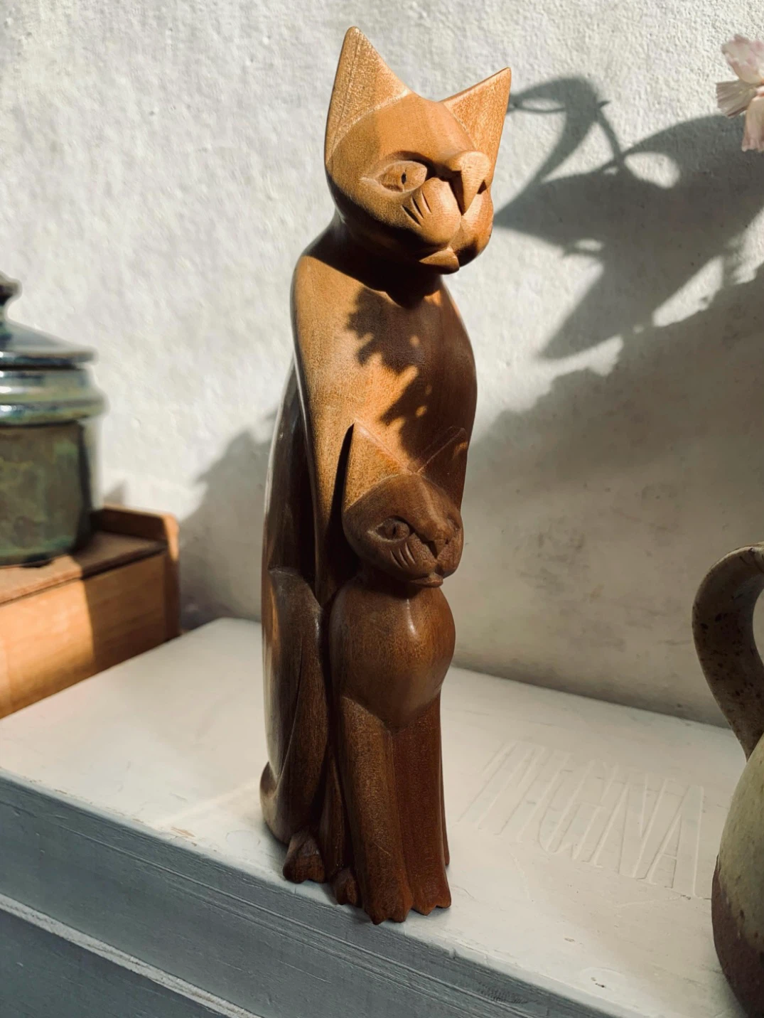 Vintage Wooden Cat and Kitten Figurine - photo 3