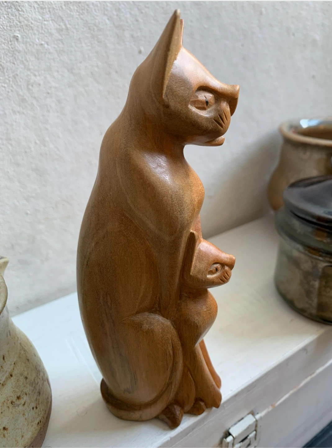 Vintage Wooden Cat and Kitten Figurine - photo 5