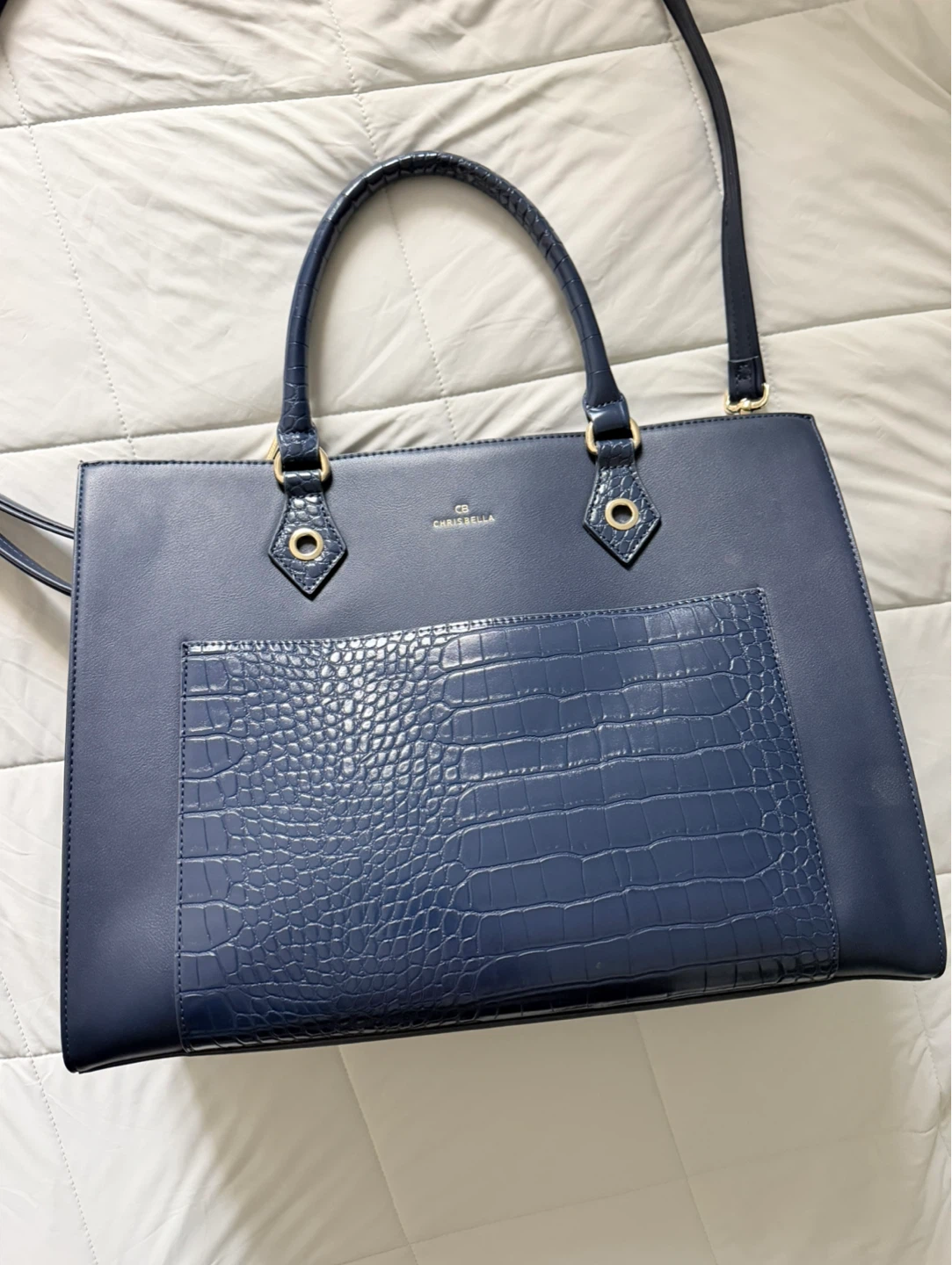 Chrisbella Navy Blue Tote Bag