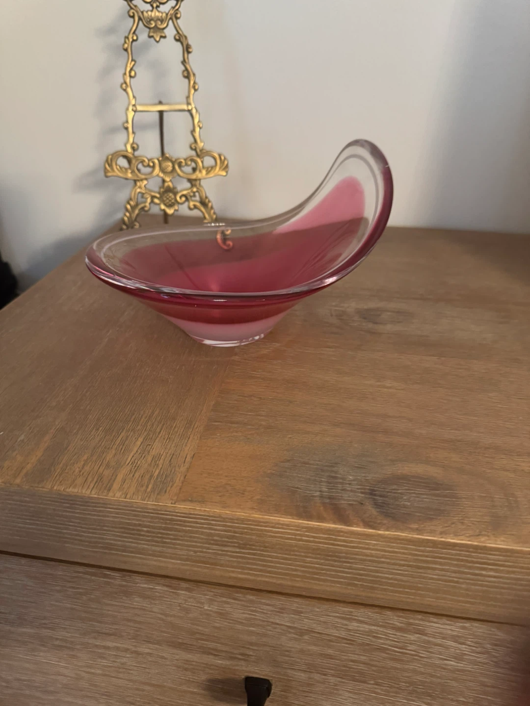 Mid-Century Modern Pink and Clear Glass Bowl
