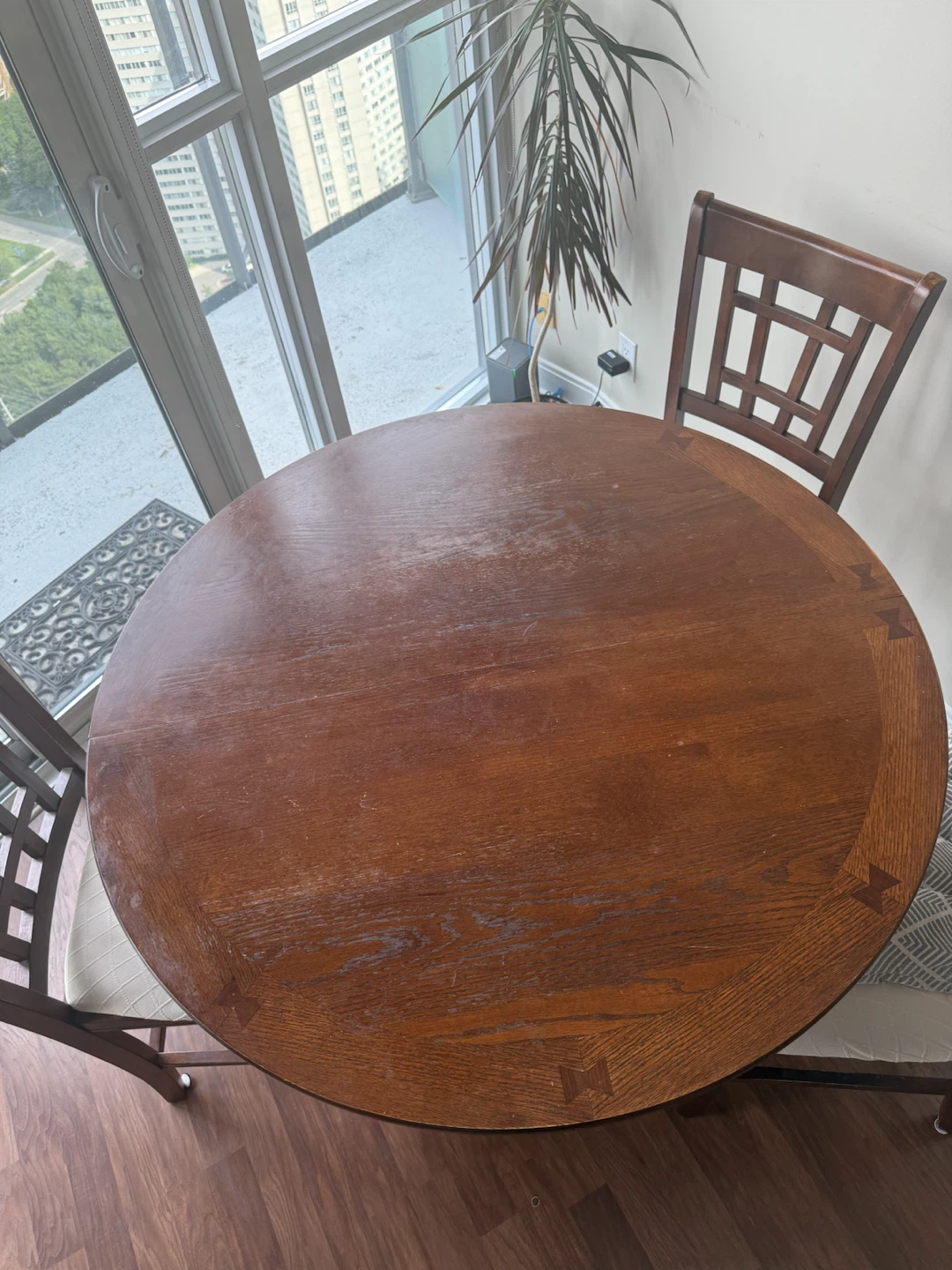 Round Malaysian Wooden Dining Table with Three Chairs - photo 2