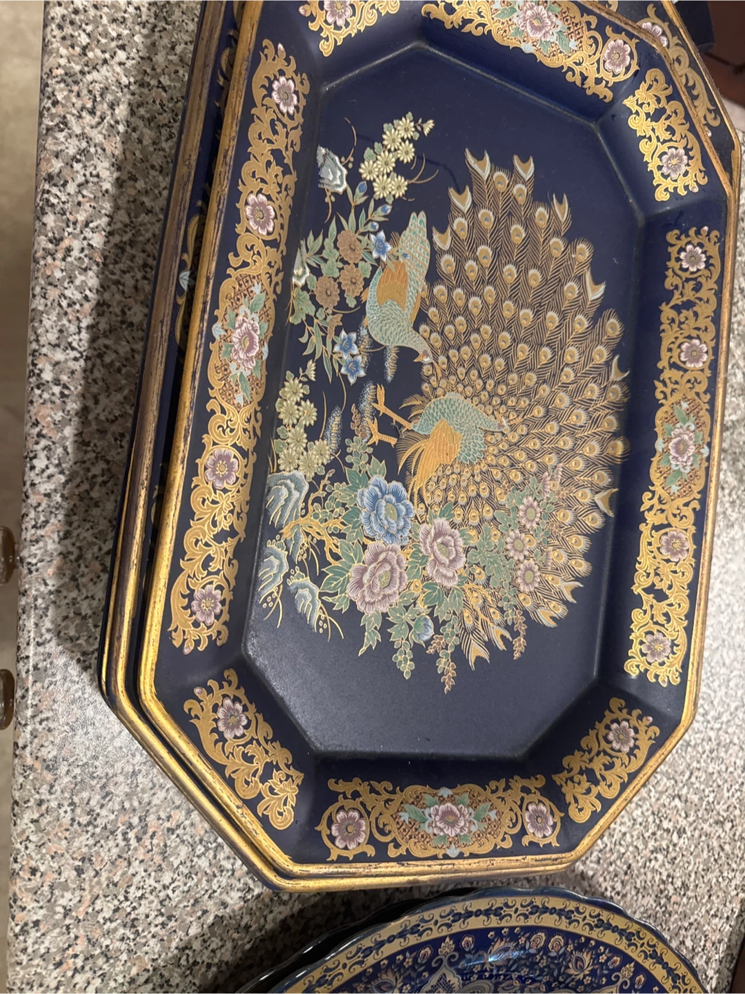 Decorative Blue and Gold Serving Trays and Bowl - photo 3
