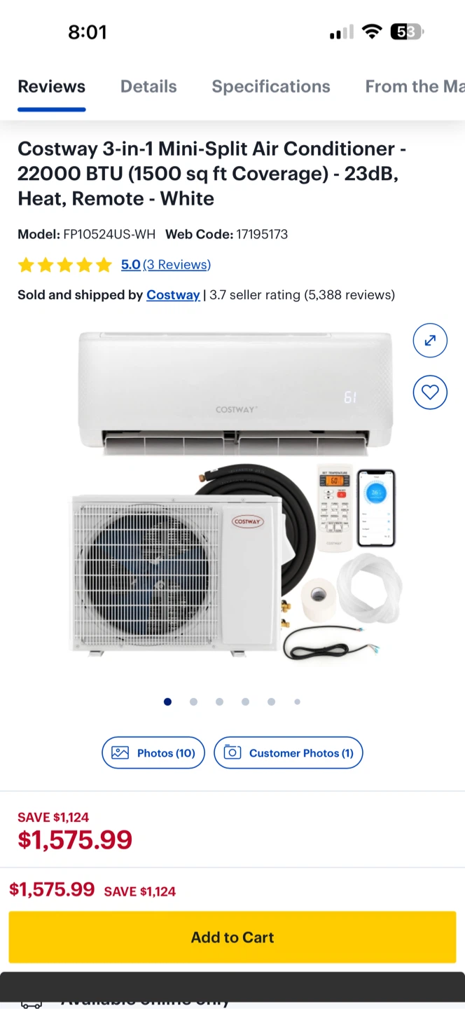 Costway Mini Split Air Conditioner FP11161US