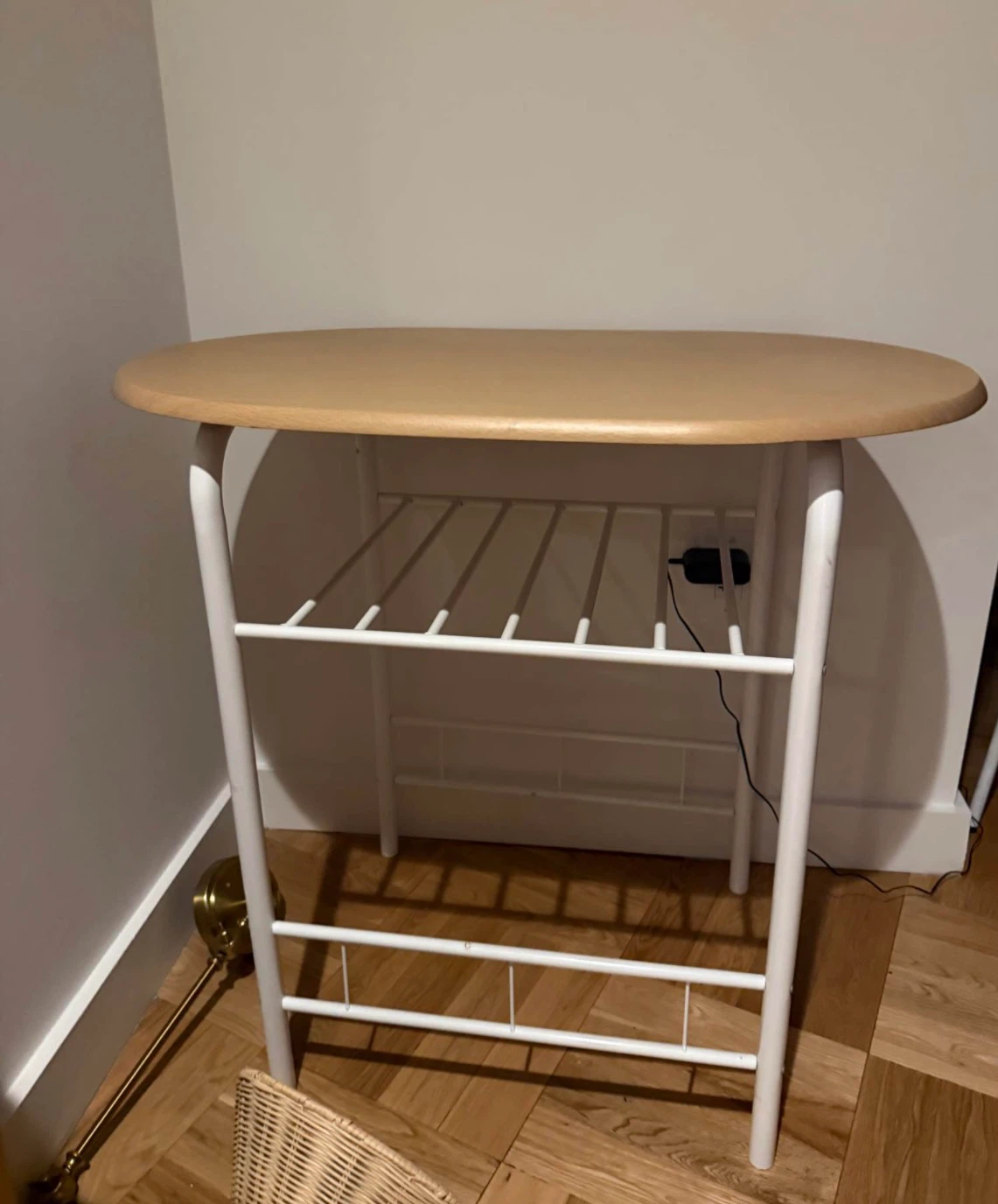 Oval Wood Table with White Metal Frame