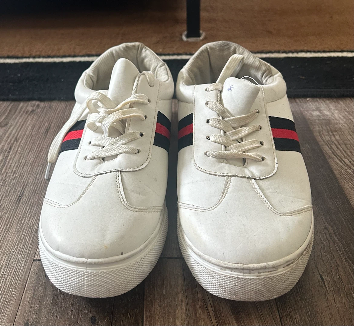 White sneakers with stripe detail