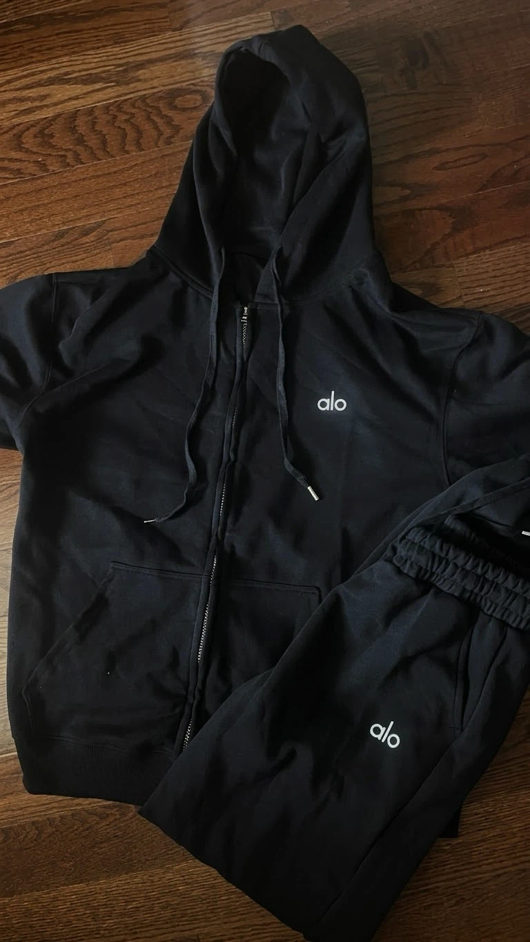 Alo Black Zipup Men's Tracksuit (MEDIUM)