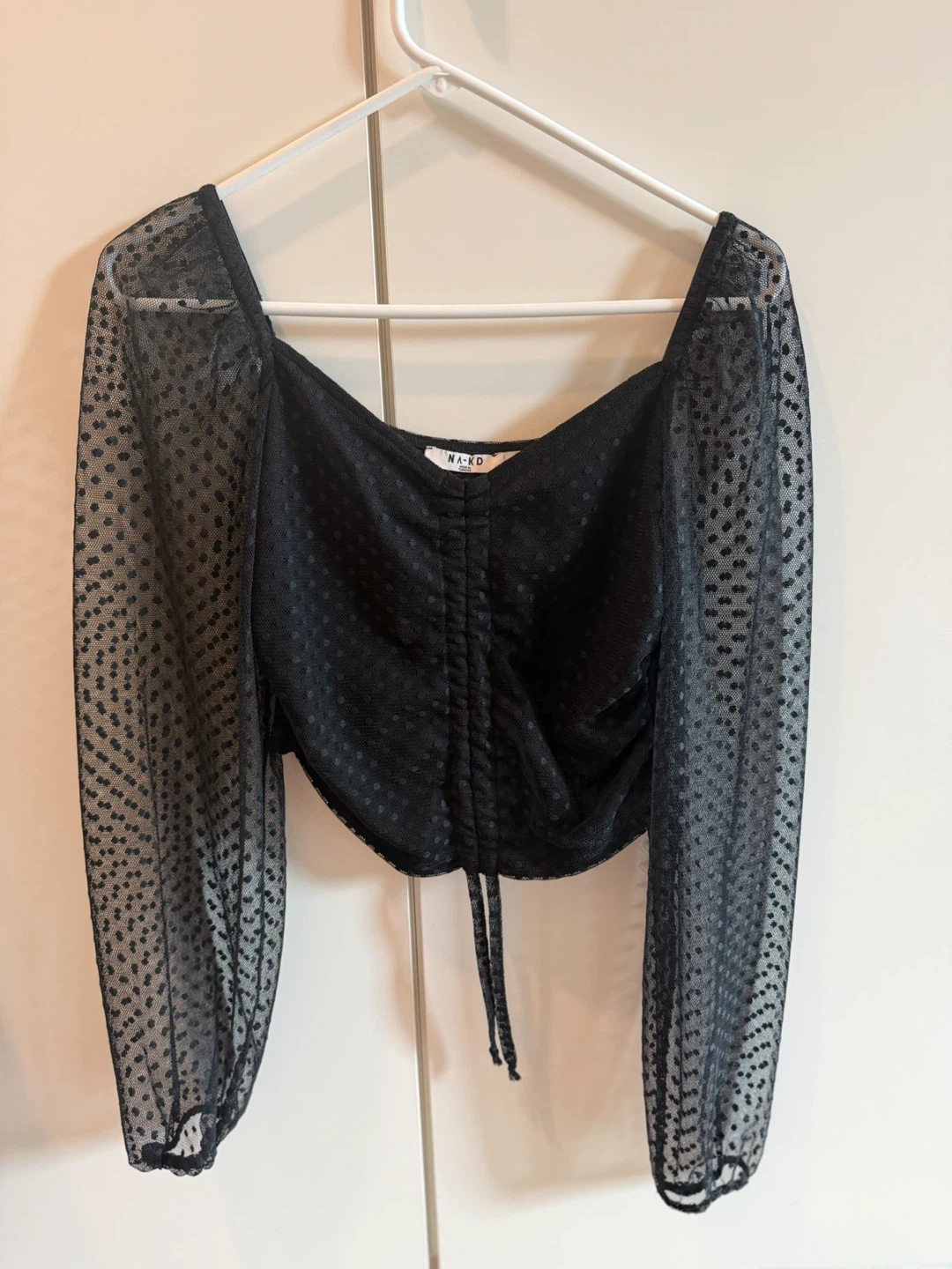 NA-KD Black Swiss Dot Long Sleeve Crop Top - photo 3