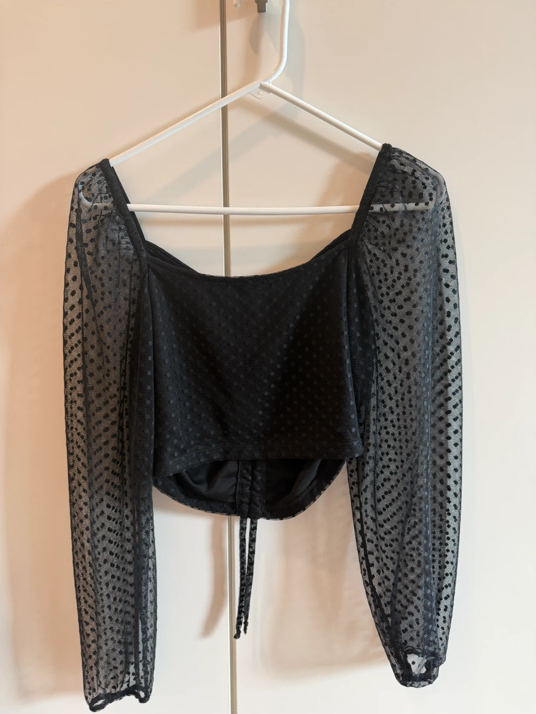 NA-KD Black Swiss Dot Long Sleeve Crop Top - photo 4