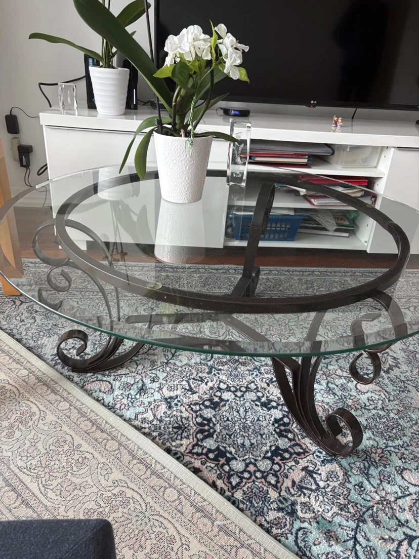 Round Wrought Iron Coffee Table with Glass Top - photo 2