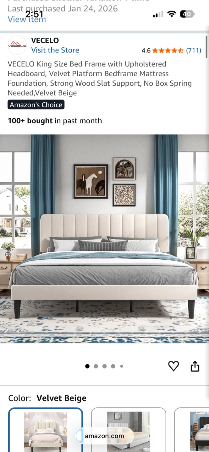 VECELO Queen Size Upholstered Velvet Platform Bed Frame