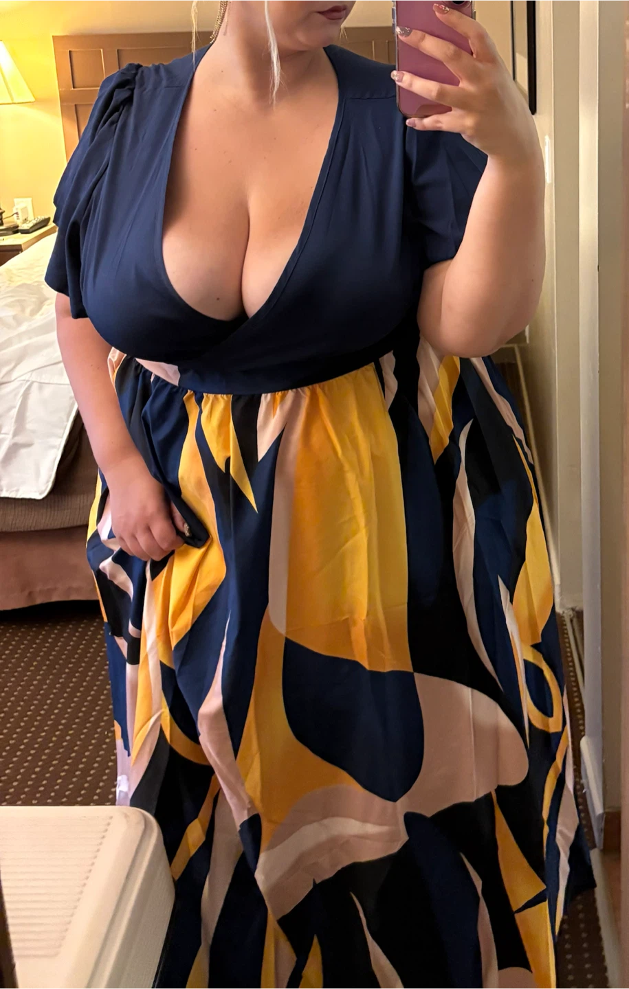 Navy and Yellow Patterned plus sized Maxi Dress