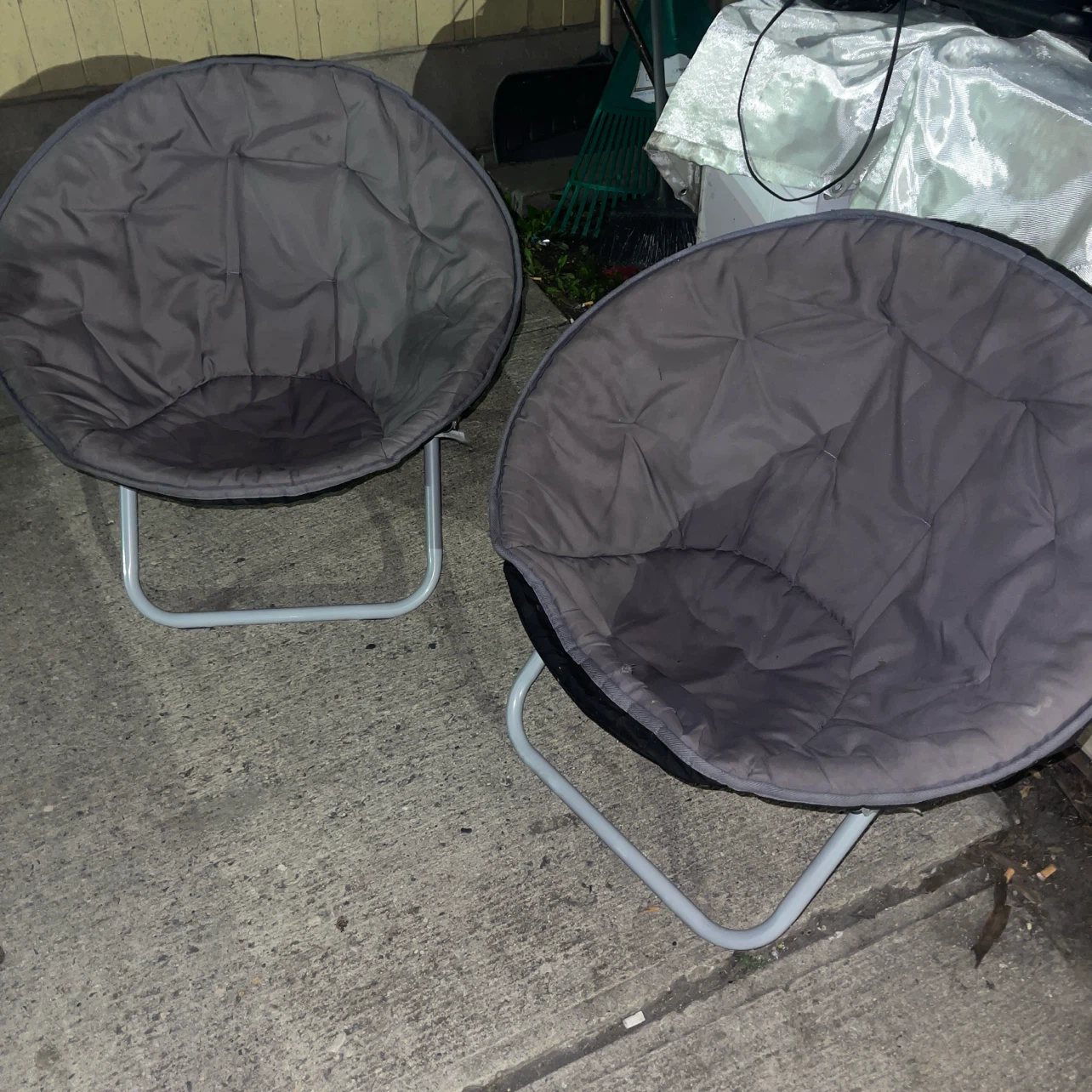 Two Grey Folding Saucer Chairs