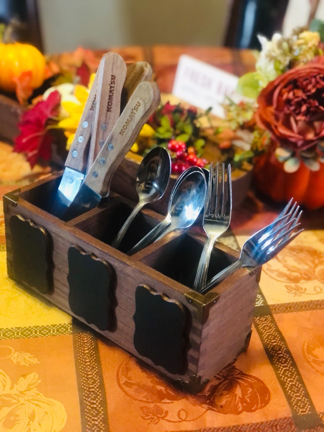 Rustic Dark Wood Caddy Organizer & Wood Fall Center Piece - photo 3