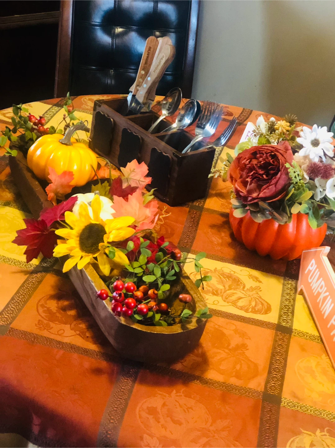Rustic Dark Wood Caddy Organizer & Wood Fall Center Piece