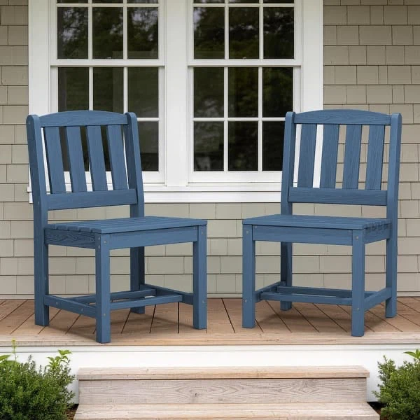 2-Piece All-Weather Armless Dining Chair with Slat Back