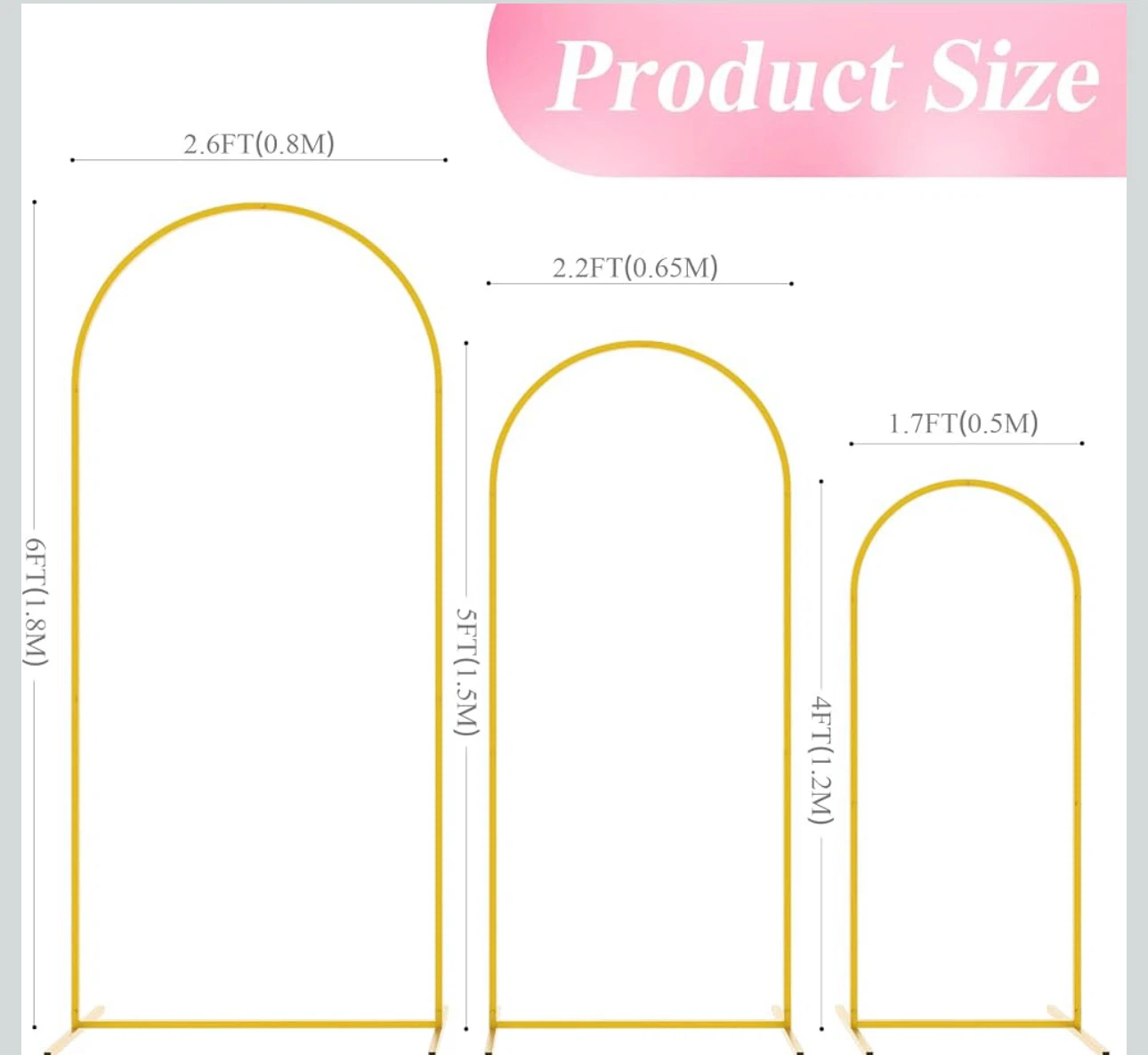 Set of 3 Gold Metal Arch Backdrop Stands - photo 2
