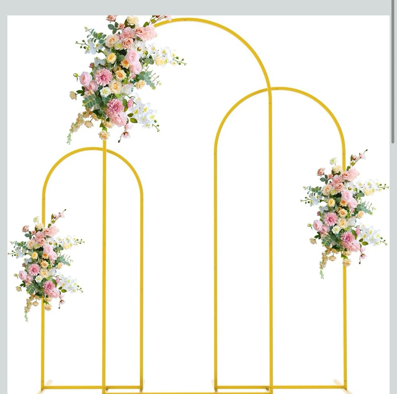 Set of 3 Gold Metal Arch Backdrop Stands