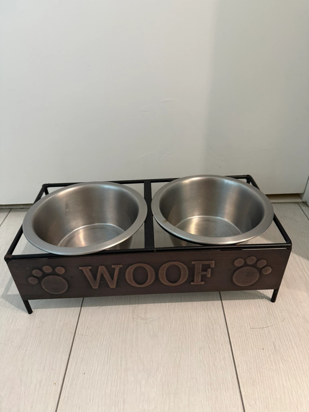 Raised Dog Bowl Stand with Two Stainless Steel Bowls