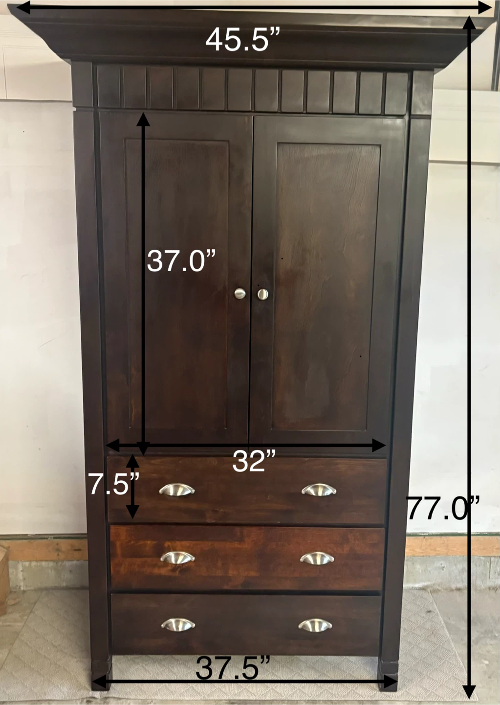 Solid wood armoire with drawers