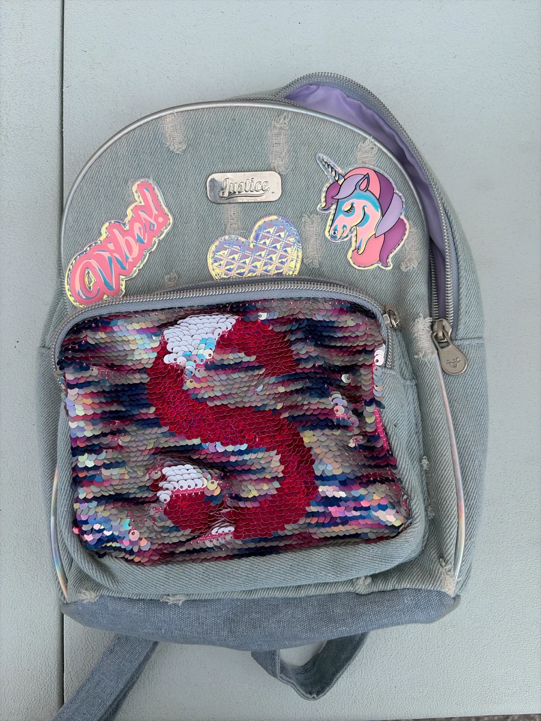 Justice Denim Sequin Backpack