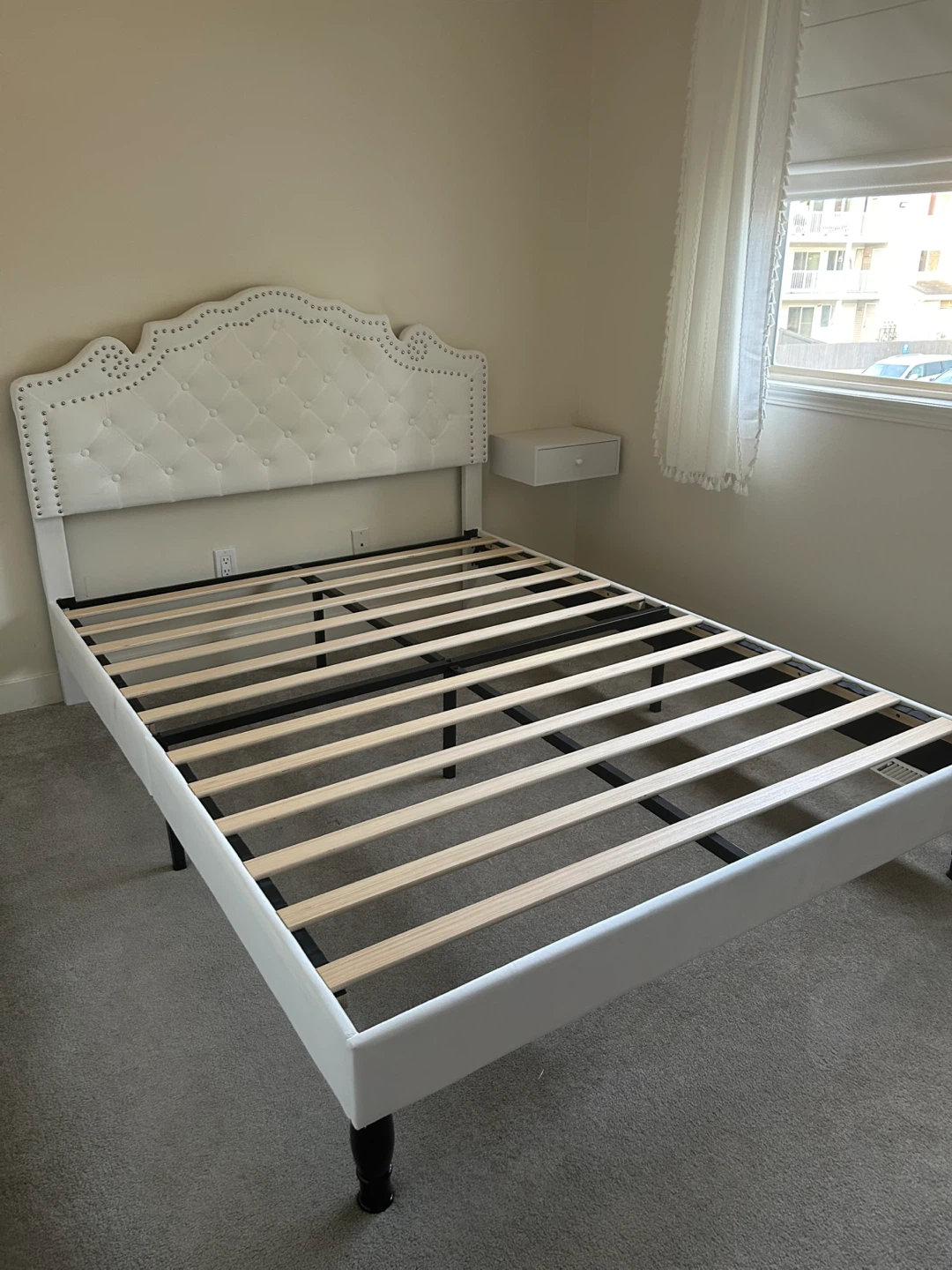 White Tufted Upholstered Queen Bed Frame