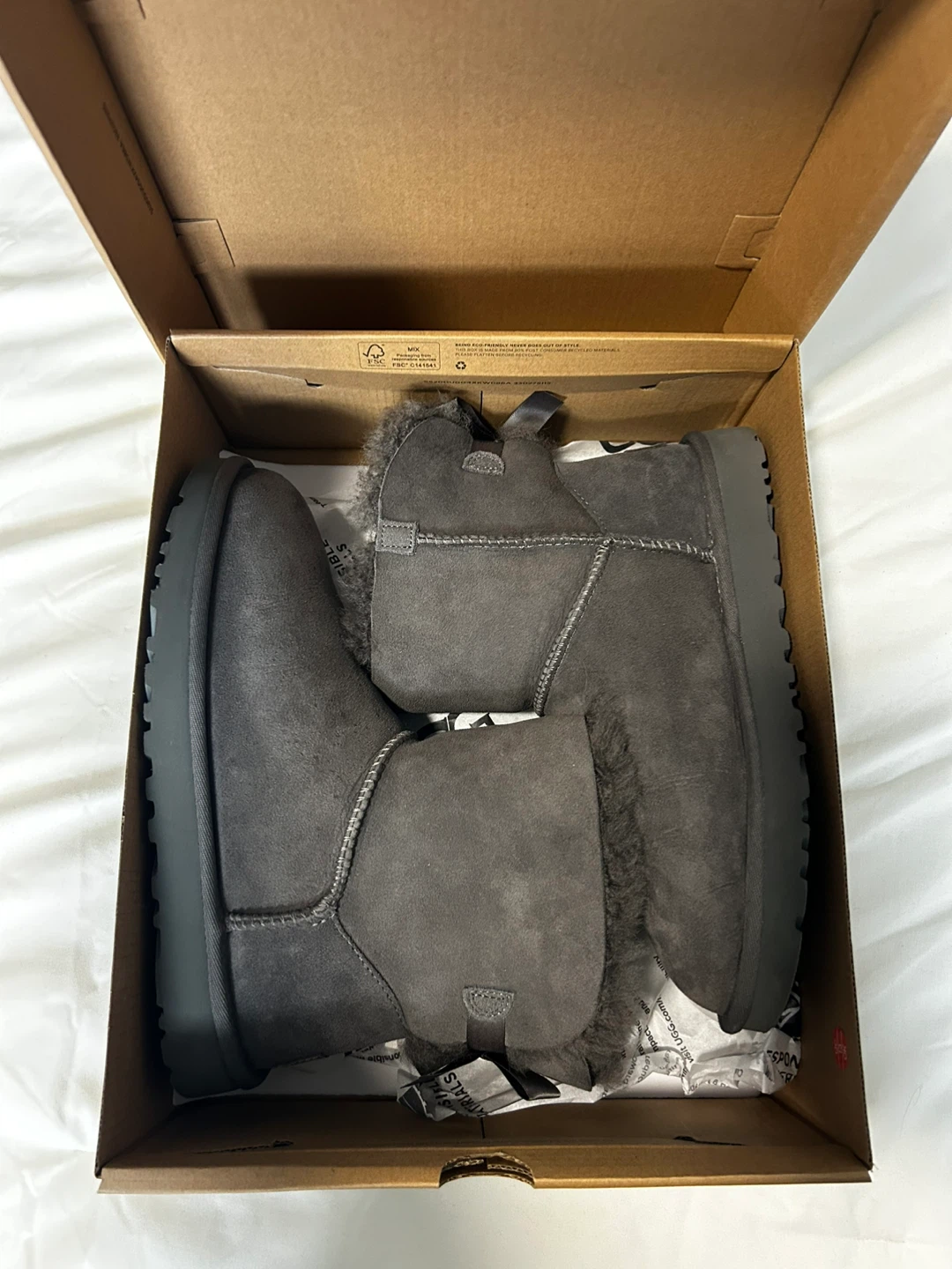 UGG Mini Bailey Bow II Boots - Grey, Size 8