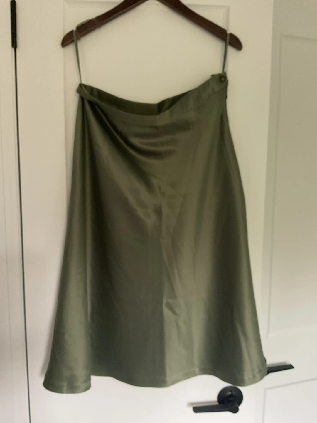 Olive Green Satin Midi Skirt