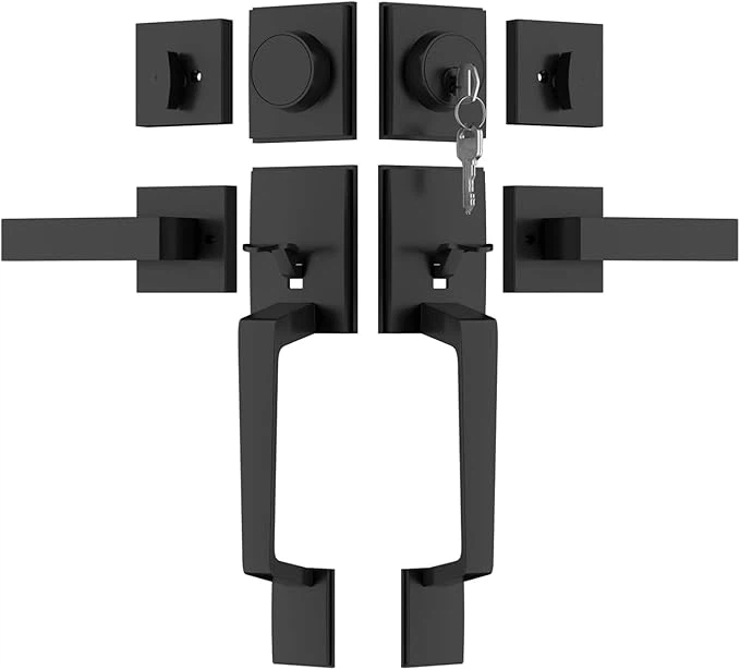 Matte Black Front Door Entry Handle Set