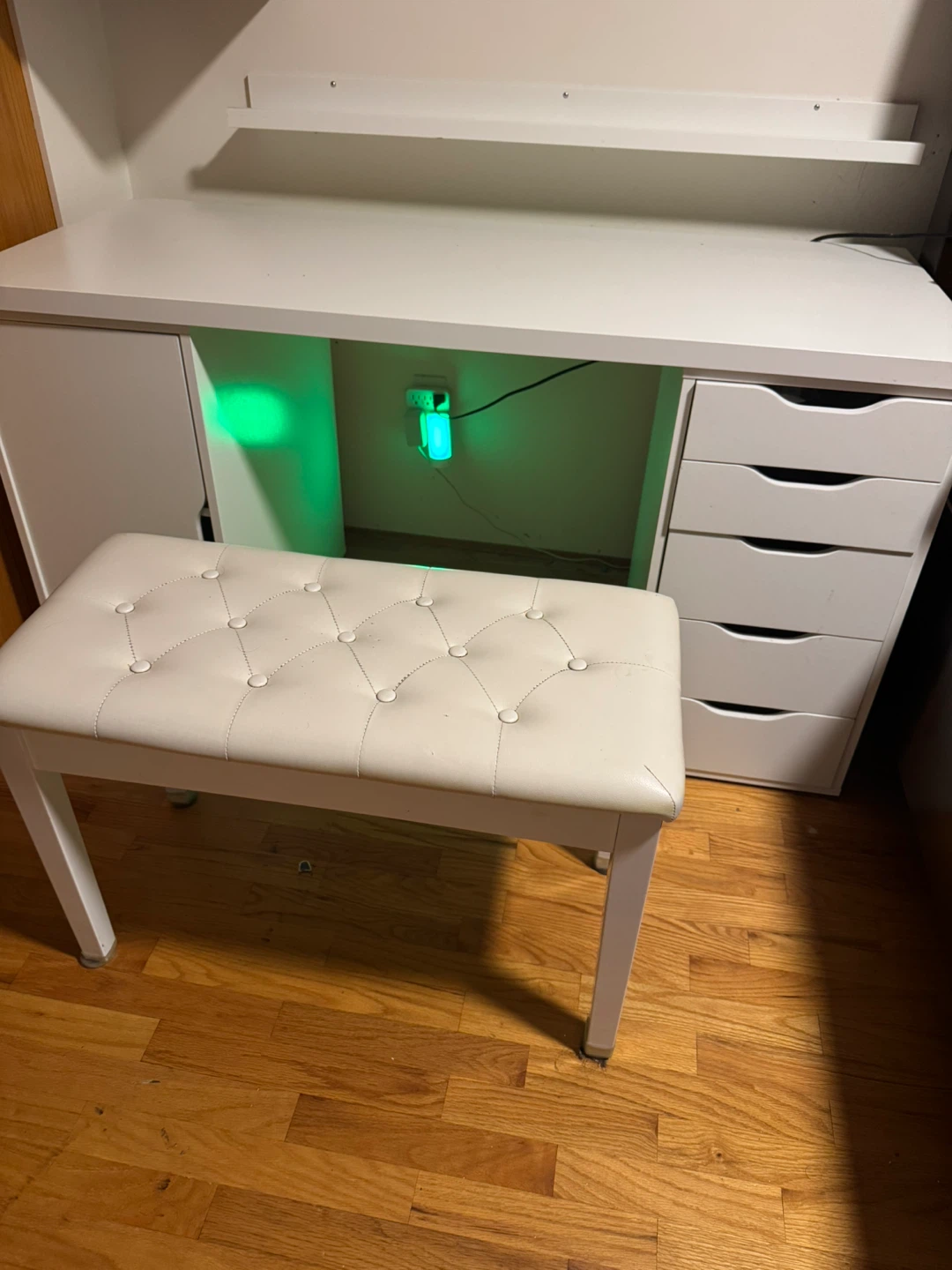 White Vanity Desk with Padded Bench