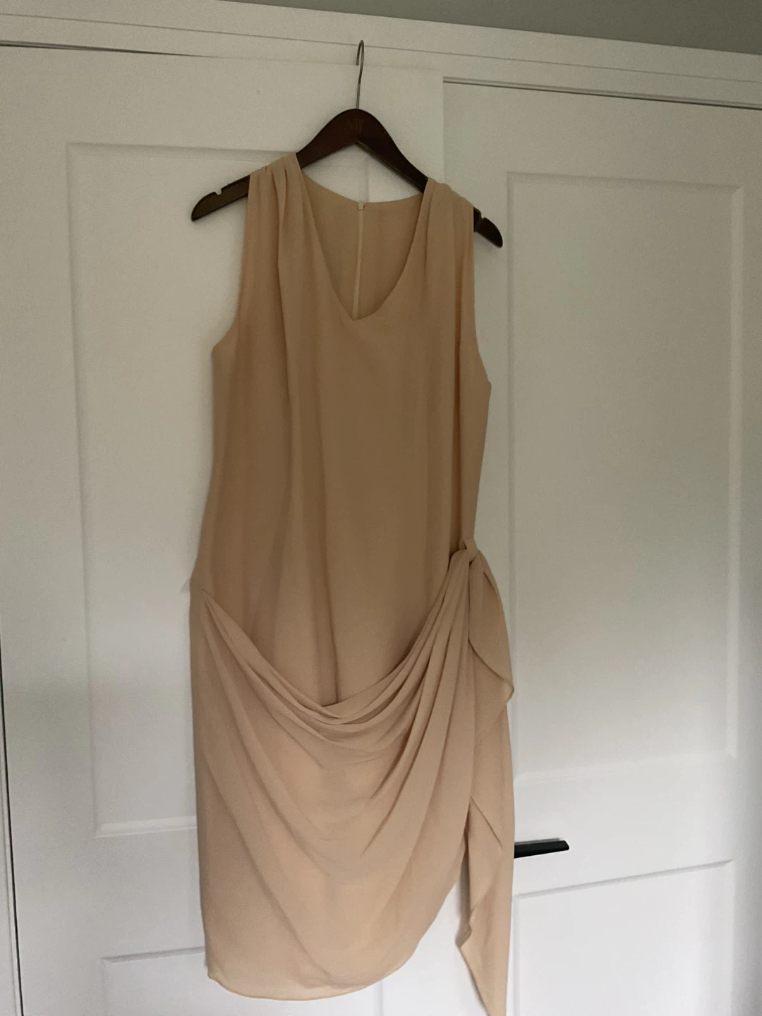 Beige Draped Sleeveless Retro Style Dress