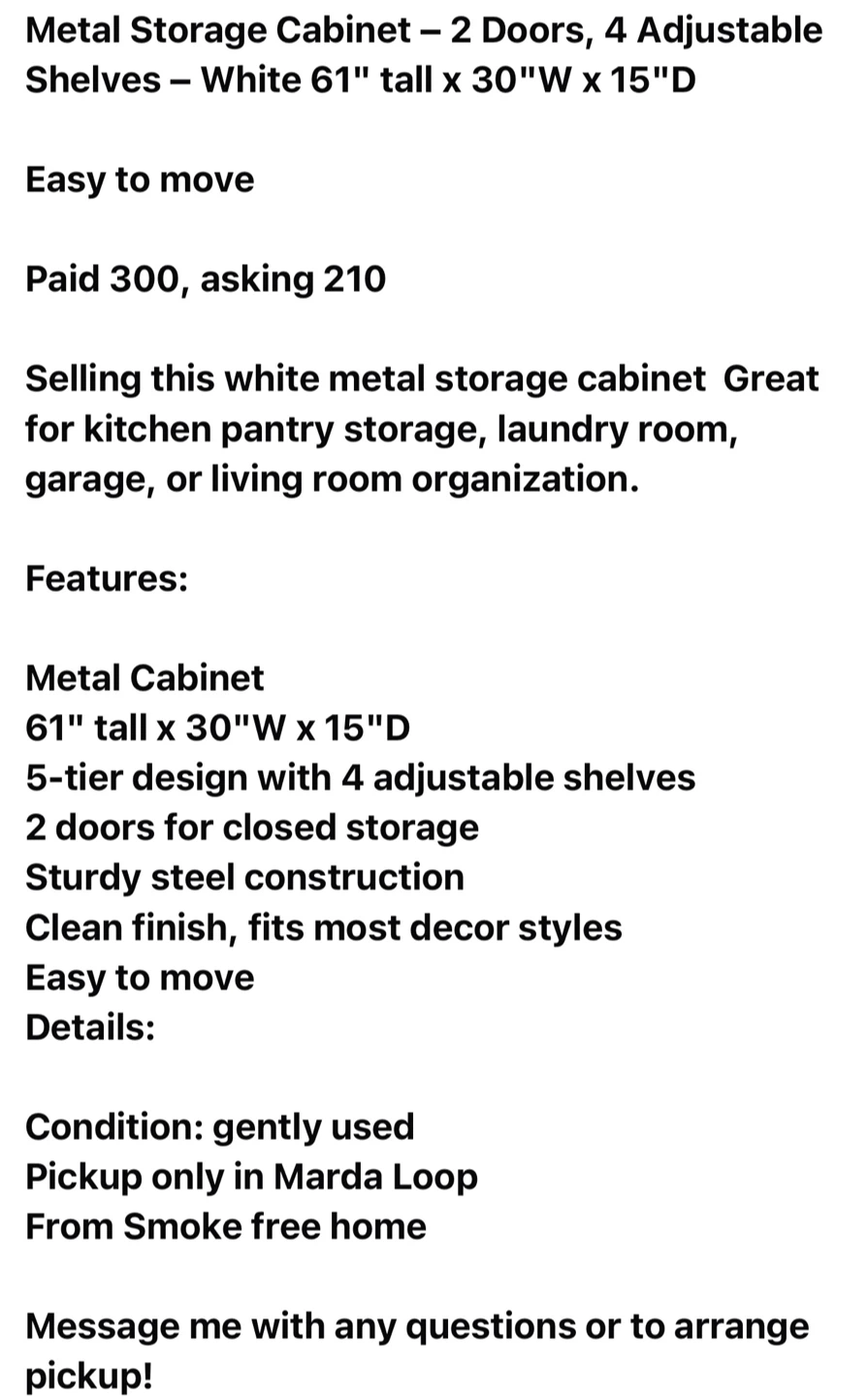 White Metal Storage Cabinet - photo 2