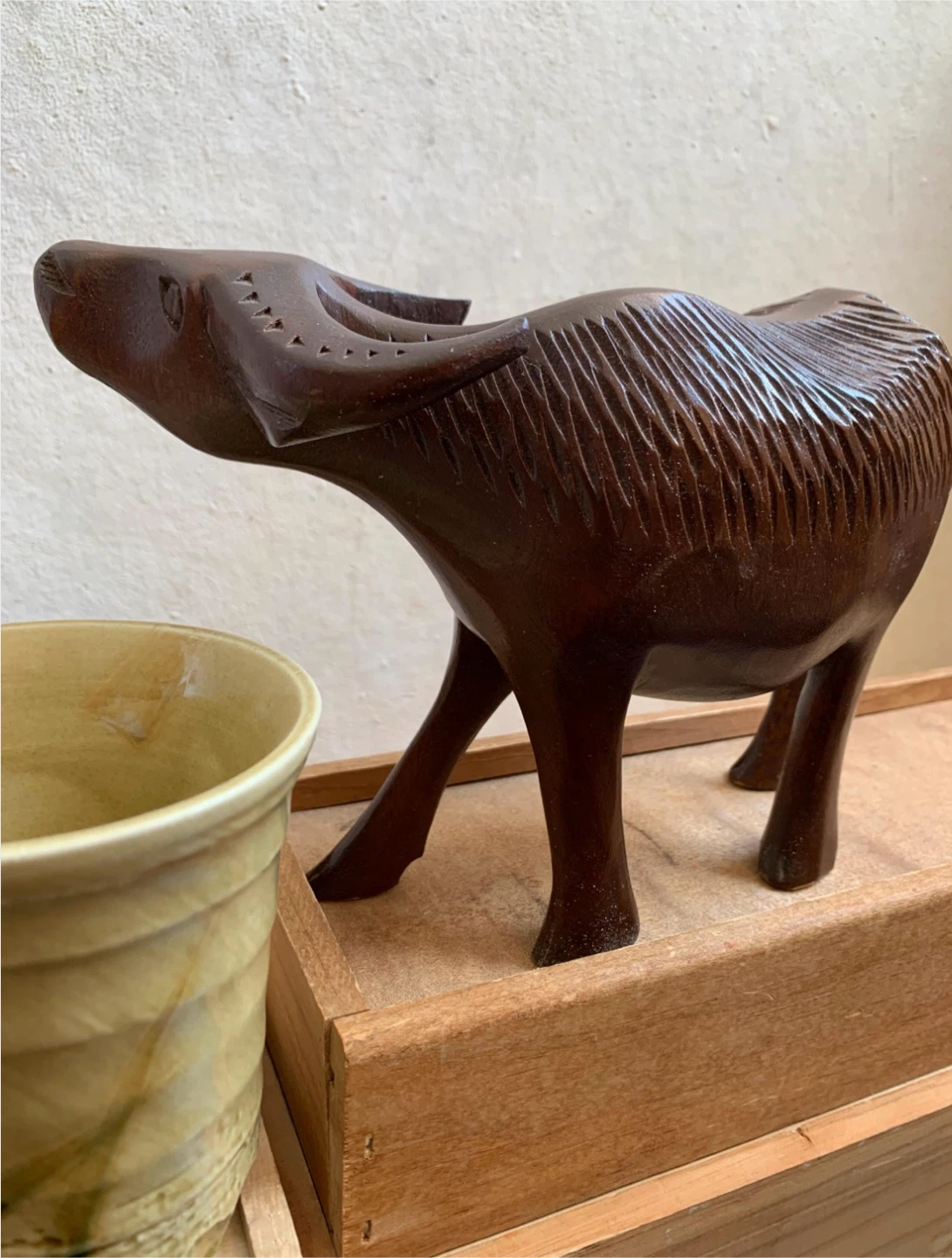 Wooden Water Buffalo Statue - photo 4
