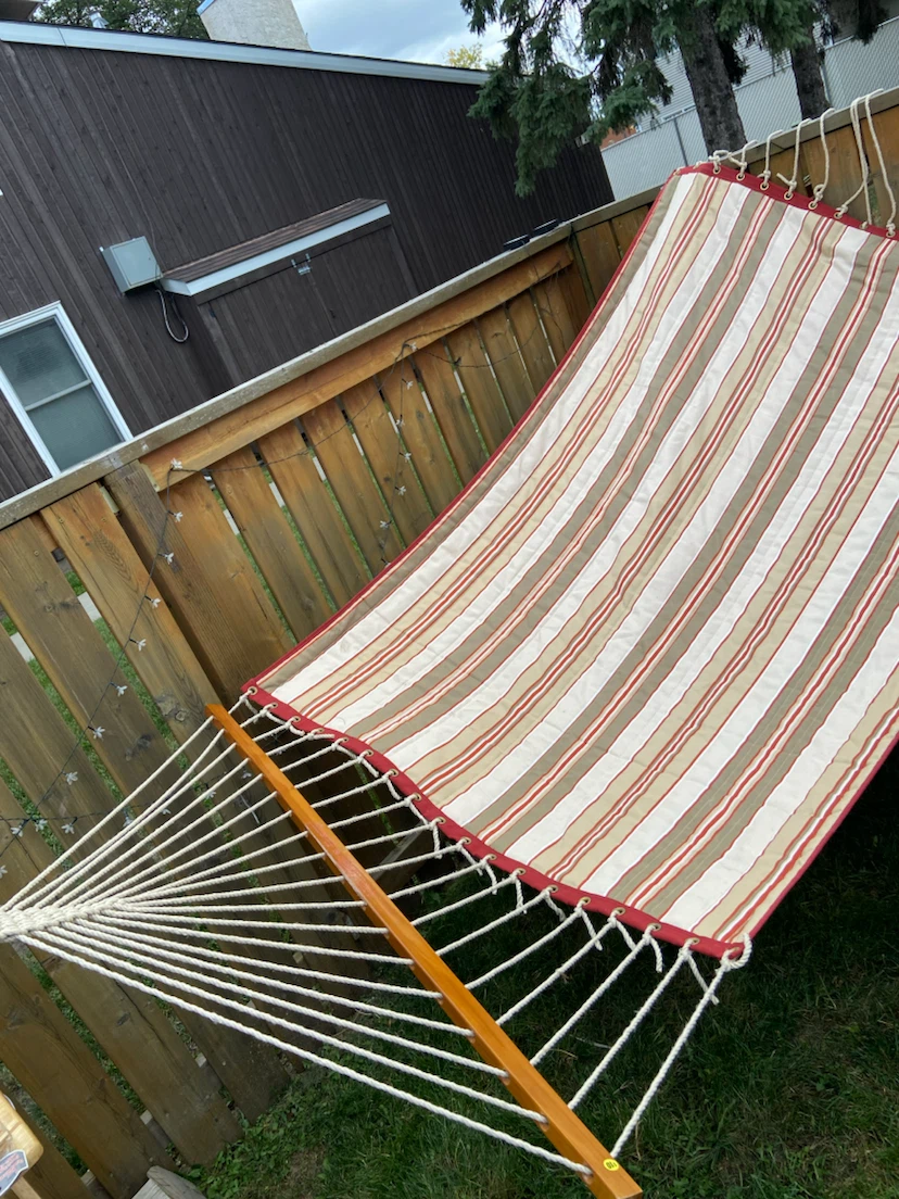 Striped Fabric Hammock with Wooden Spreader Bars - photo 2