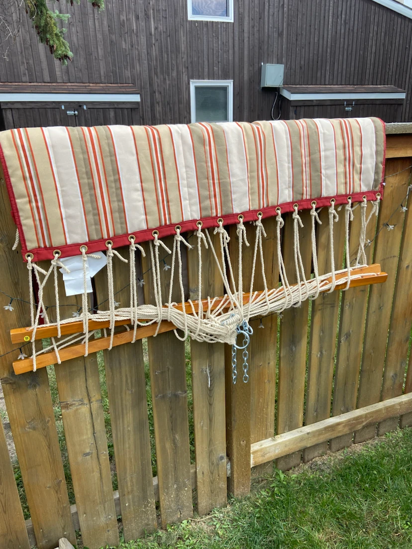 Striped Fabric Hammock with Wooden Spreader Bars - photo 3